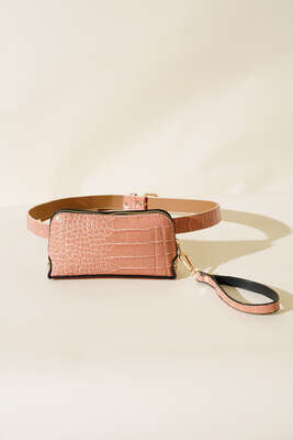 Kroko Desen Bel Çantası Pudra - Thumbnail