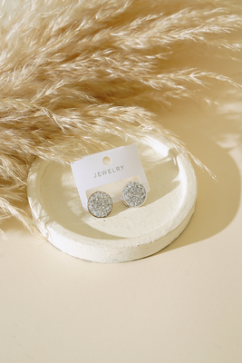 Parlak Taşlı Yuvarlak Küpe Gümüş - Thumbnail