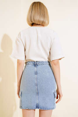 Kuş Nakışlı Bağlamalı Gömlek Bej - Thumbnail