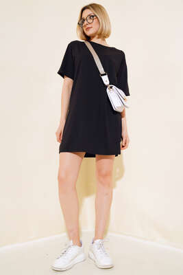 Uzun T-Shirt Siyah - Thumbnail