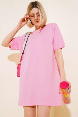 Uzun T-Shirt Pembe - Thumbnail
