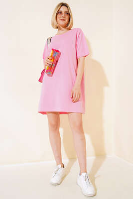 Uzun T-Shirt Pembe - Thumbnail