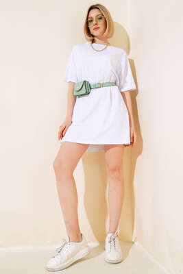 Uzun T-Shirt Beyaz - Thumbnail