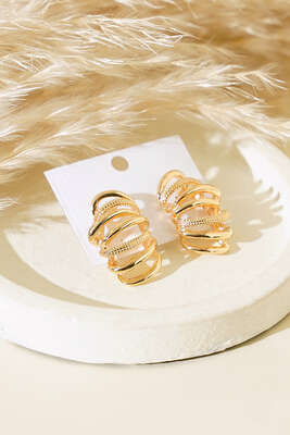 İnce Uzay Yolu Küpe Gold - Thumbnail