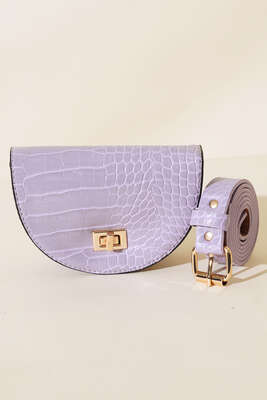 Pazarium - Kroko Oval Bel Çantası Lila