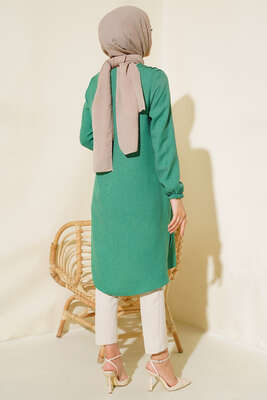 Omuz Pileli Taşlı Tunik Yeşil - Thumbnail