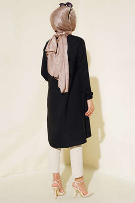 Omuz Pileli Taşlı Tunik Siyah - Thumbnail