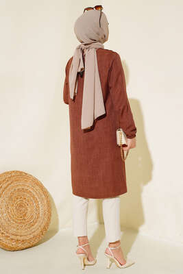 Omuz Pileli Taşlı Tunik Kahve - Thumbnail