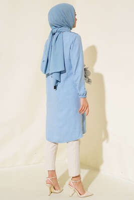 Omuz Pileli Taşlı Tunik Buz Mavisi - Thumbnail