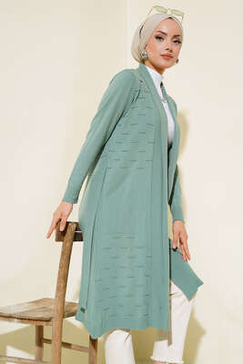 Pazarium - Yandan Dikişli Bağcıklı Hırka Çağla Yeşili