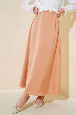 Pazarium - Bel Lastikli Kloş Saten Etek Latte