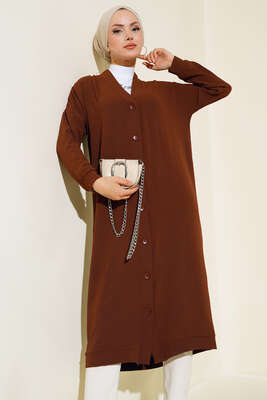 Boydan Düğmeli Ayrobin Hırka Kahve - Thumbnail