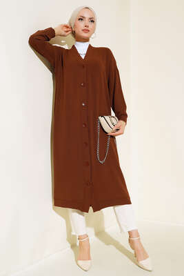 Boydan Düğmeli Ayrobin Hırka Kahve - Thumbnail