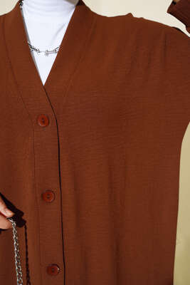 Boydan Düğmeli Ayrobin Hırka Kahve - Thumbnail