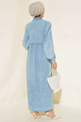 Yarım Fermuarlı Etek Cepli Kot Elbise Kot Mavisi - Thumbnail