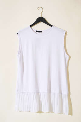 Etek Ucu Pileli Kolsuz İçlik Beyaz - Thumbnail