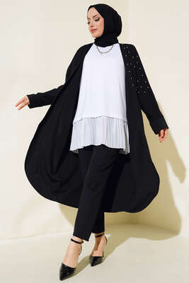 Etek Ucu Pileli Kolsuz İçlik Beyaz - Thumbnail