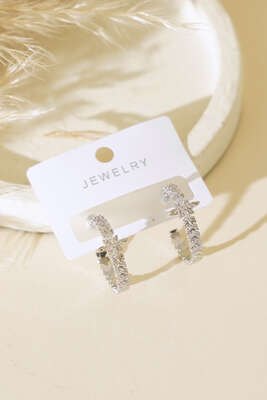 Taş Süslemeli Halka Küpe Gümüş - Thumbnail