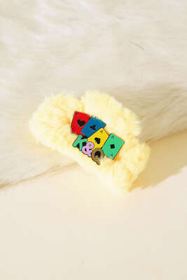 Kart Sembollü Peluş Mandal Toka Sarı - Thumbnail