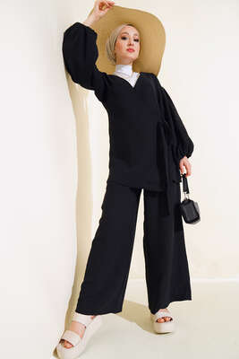 Pazarium - Yandan Bağlamalı Salaş İkili Takım Siyah