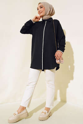 Nakış İşleme Detaylı Gömlek Siyah - Thumbnail