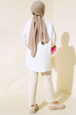 Nakış İşleme Detaylı Gömlek Beyaz - Thumbnail