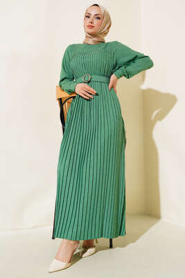 İnci Detaylı Pileli Elbise Yeşil - Thumbnail