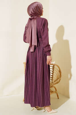 İnci Detaylı Pileli Elbise Magenta - Thumbnail