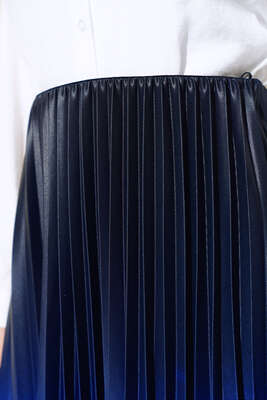 İki Renkli Pileli Etek Saks - Thumbnail