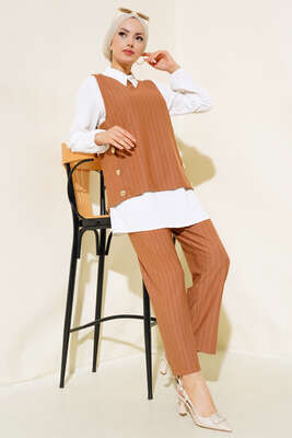 Pazarium - Çizgili Üçlü Takım Camel