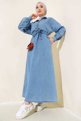 Fermuar Tünelli Kot Elbise Kot Mavisi - Thumbnail