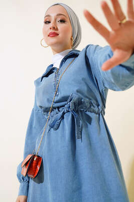 Fermuar Tünelli Kot Elbise Kot Mavisi - Thumbnail