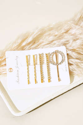 Halka Taşlı Tel Toka Set Gold - Thumbnail