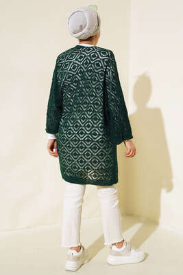 Yarasa Kol Dantel Hırka Zümrüt - Thumbnail