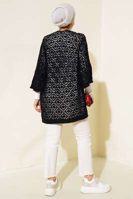 Yarasa Kol Dantel Hırka Siyah - Thumbnail