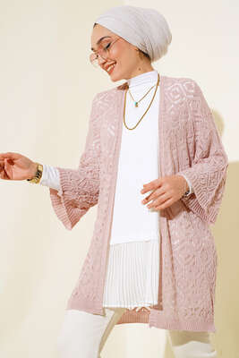 Yarasa Kol Dantel Hırka Pudra - Thumbnail