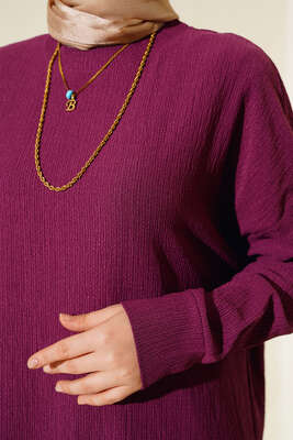 Yanları Yırtmaçlı Bürümcük İkili Takım Mürdüm - Thumbnail