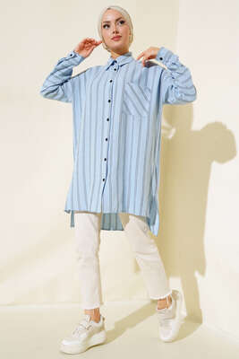 Pazarium - Çift Çizgili Tunik Mavi