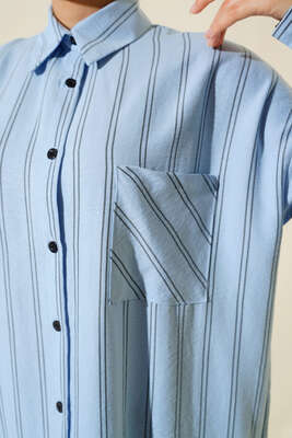 Çift Çizgili Tunik Mavi - Thumbnail