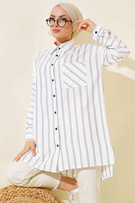 Pazarium - Çift Çizgili Tunik Beyaz