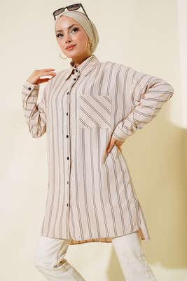 Pazarium - Çift Çizgili Tunik Bej