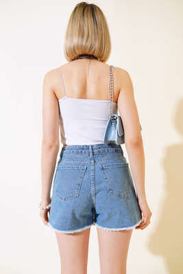 Taş Süslemeli Şort Etek Koyu Mavi - Thumbnail