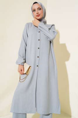 Pazarium - Hakim Yaka Düğmeli İkili Takım Gri