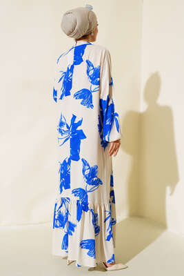 Çicek Desenli Kat Elbise Saks - Thumbnail