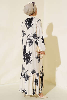 Çicek Desenli Kat Elbise Bej - Thumbnail