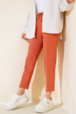 İp Detaylı Beli Lastikli Dar Paça Tarçın Pantolon - Thumbnail