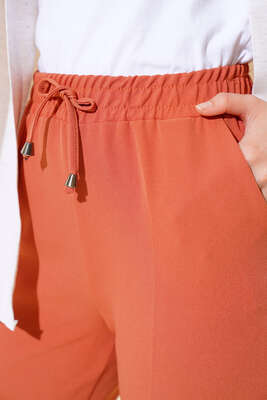 İp Detaylı Beli Lastikli Dar Paça Tarçın Pantolon - Thumbnail