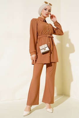 Pazarium - Çizgili Krep İkili Takım Camel