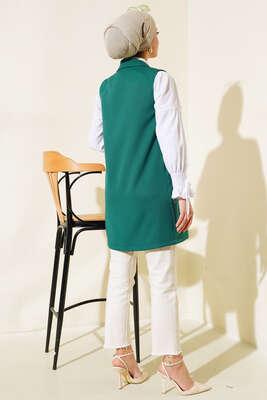 Önü Düğmeli Yelek Zümrüt - Thumbnail