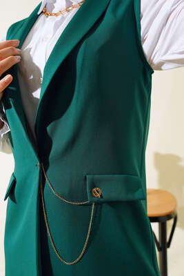 Önü Düğmeli Yelek Zümrüt - Thumbnail